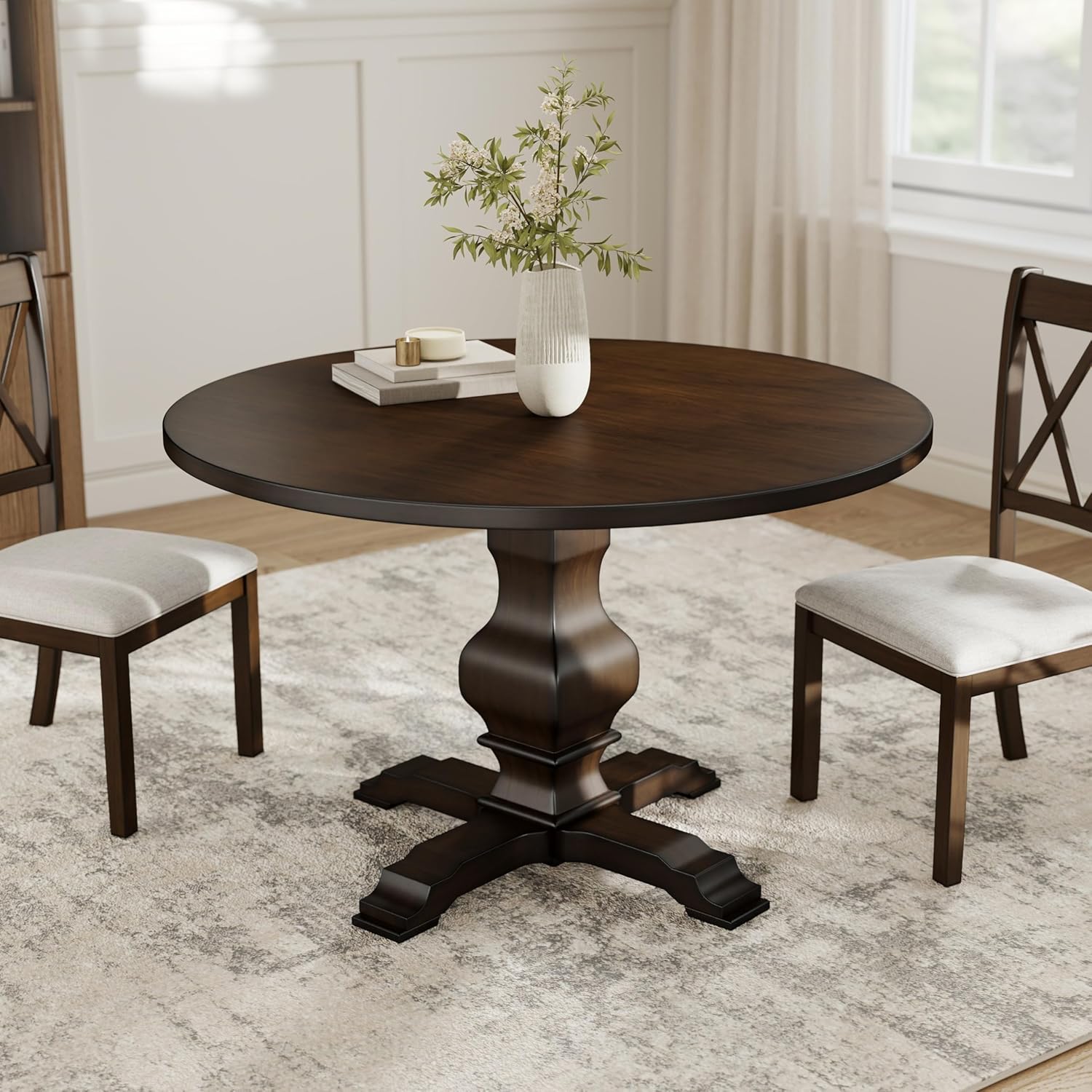 Roundhill Furniture Havre Pedestal Base Round Dining Table, Espresso