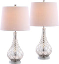 JONATHAN Y 25.5' Mercury Silver Glass Table Lamp Set of 2 for Bedroom, Contemporary Transitional Trellis Lamps for Living Room, White Linen Shade, LED Bulbs Included JYL1077A-SET2