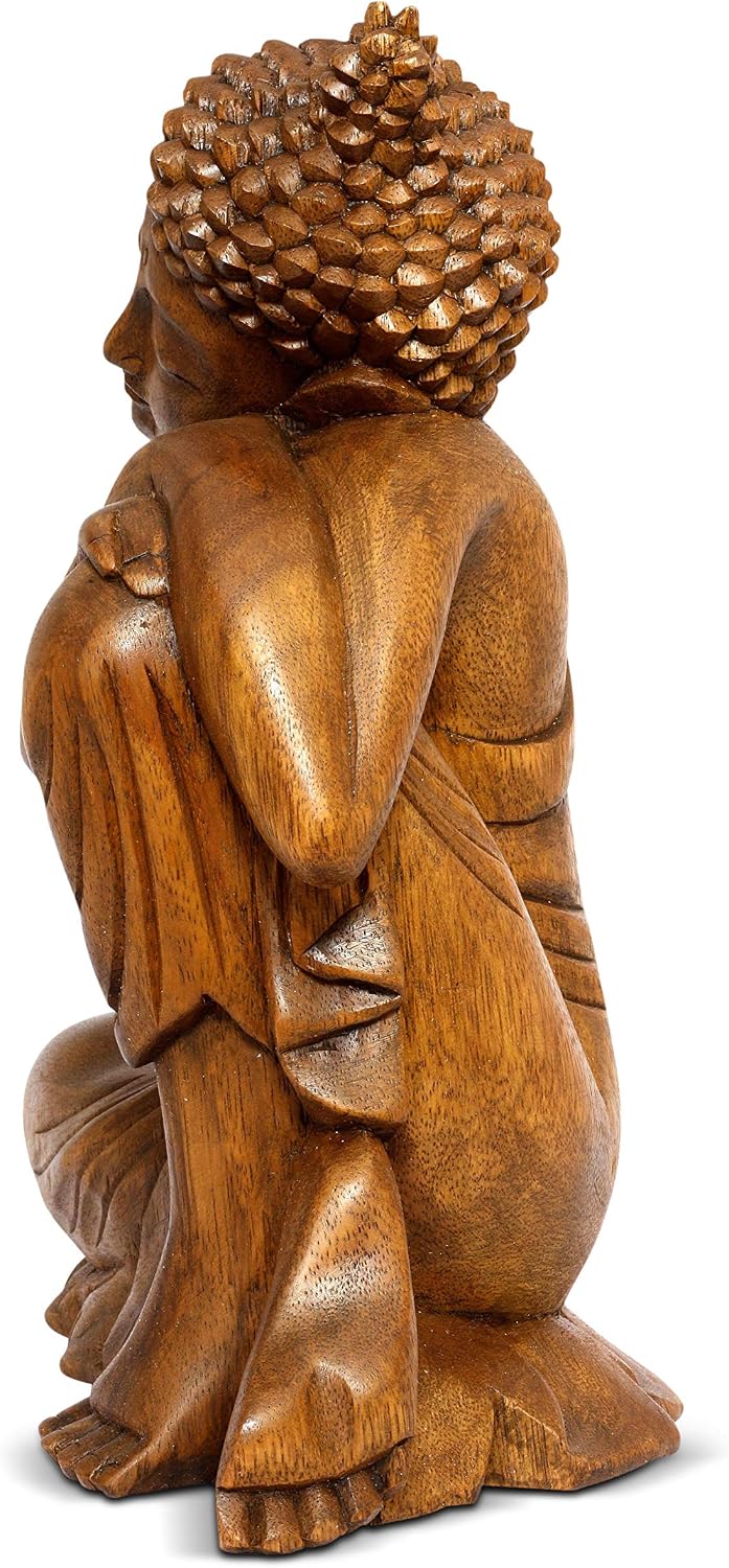 G6 Collection 12' Wooden Serene Sleeping Buddha Statue Hand Carved Sculpture Handmade Figurine Decorative Home Decor Accent Handcrafted Traditional Modern Decoration (Medium)