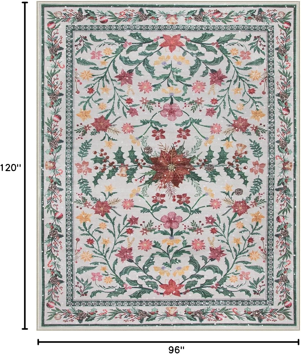 Lahome Christmas Rugs 8x10 Living Room Decor, Washable Area Rugs for Dining Room Stain Resistant, Large Thin Carpets Under Bed Couch Cottagecore Holiday Decor