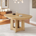 LUMISOL Extendable Round Dining Table for 4-6, Farmhouse Kitchen Table with 16inch Removable Leaf for Small Places for Kitchen, Dining Room, Living Room, Natural