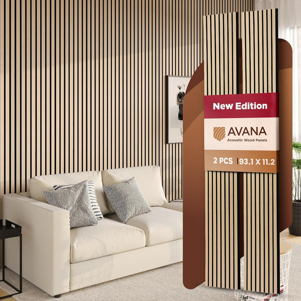 Avana Acoustic Wood Wall Panels – 93.2x11.25 Inch Panels – Fits 94x12 Layout – White Oak Acoustic Panels 2 PCs – Wall Panels for Interior Wall Decor for Homes, Offices – Design Wood Panels for Wall