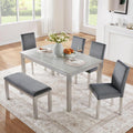 LUMISOL 6 Piece Wooden Dining Table Set, Rectangular Kitchen Table Set with 4 Upholstered Chairs and Bench for 6 People, Sliver Grey