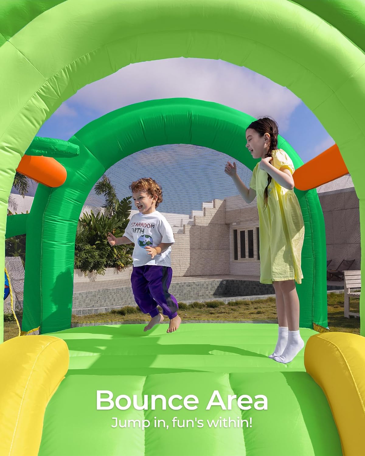 Outfunny Bounce House with Slide, Inflatable Bouncy House for Kids 3-12 w/Ball Pit, Outdoor & Indoor, Bounce Area 8'x8', Capacity 400 lb - Green