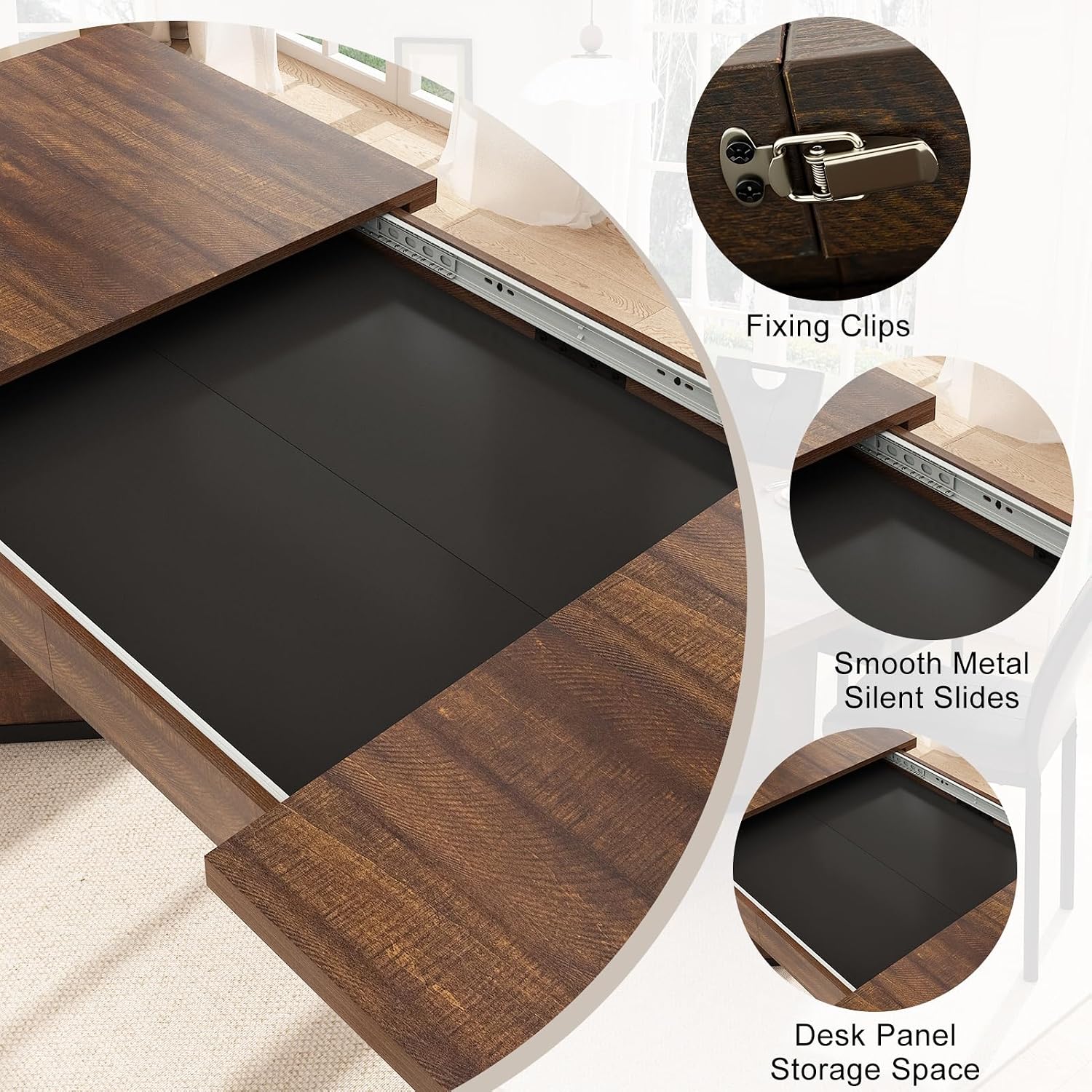 59'-86' Extendable Dining Table for 6 8 10 People,86' Farmhouse Rectangle Extending Dining Table w/Removable Leaves Space Saving,Wooden Adjustable Tables for Kitchen Office Living Room(BR+BK)