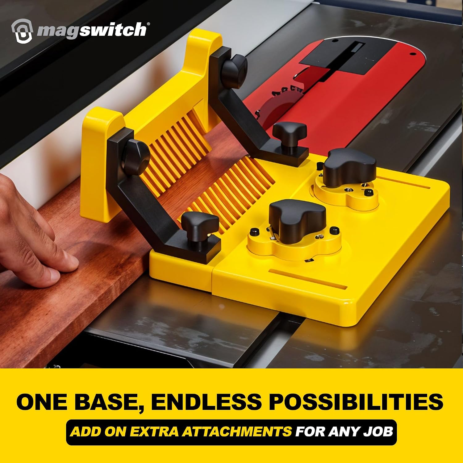 Magswitch Woodworking Tools Starter Kit and Accessories, with Featherboard, Mounting Push Block, and Welding Magnetic Base Clamp Holder for Table Saw Jig, Router Table, Jointer and Band Saw, Yellow