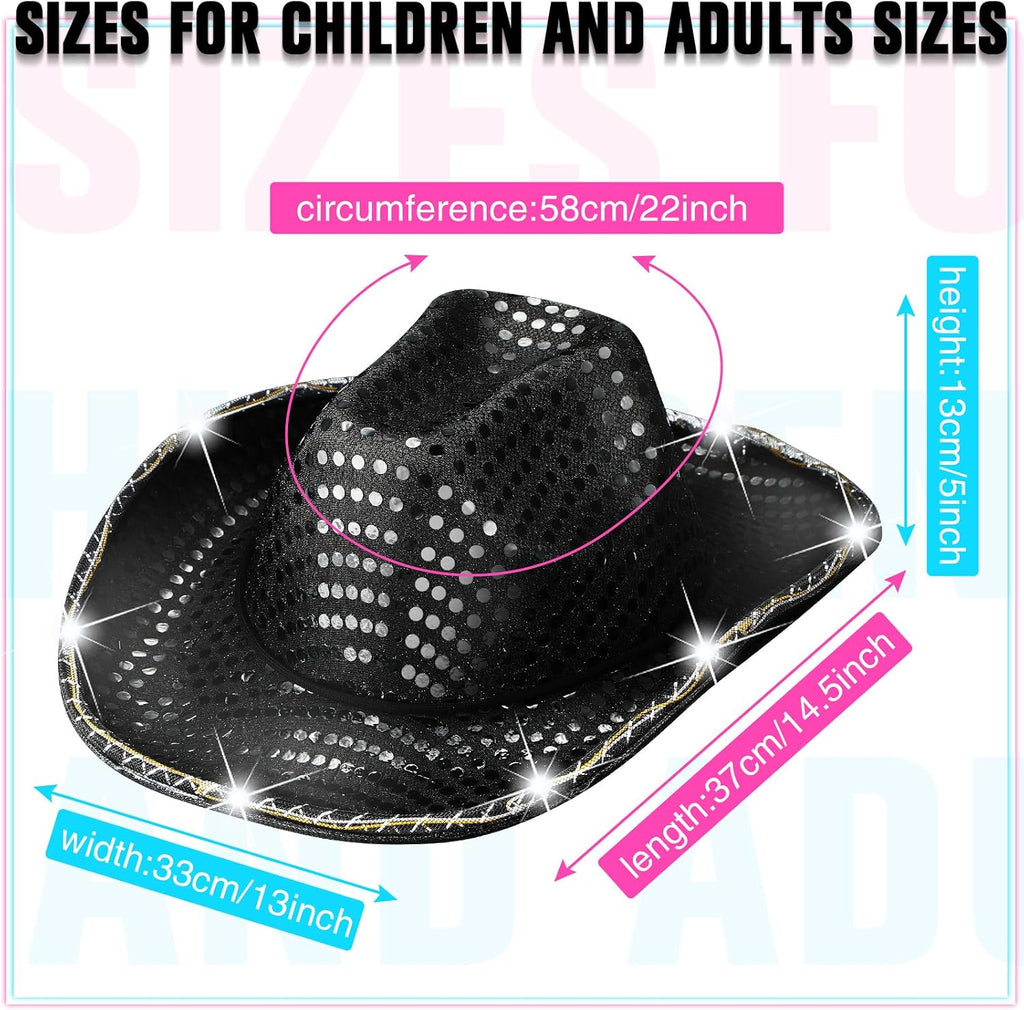 Tisancy 20 Pack Lights Cowboy Cowgirl Hat LED Flashing Light Up Hat for Western Bachelorette Party Wedding Bridal