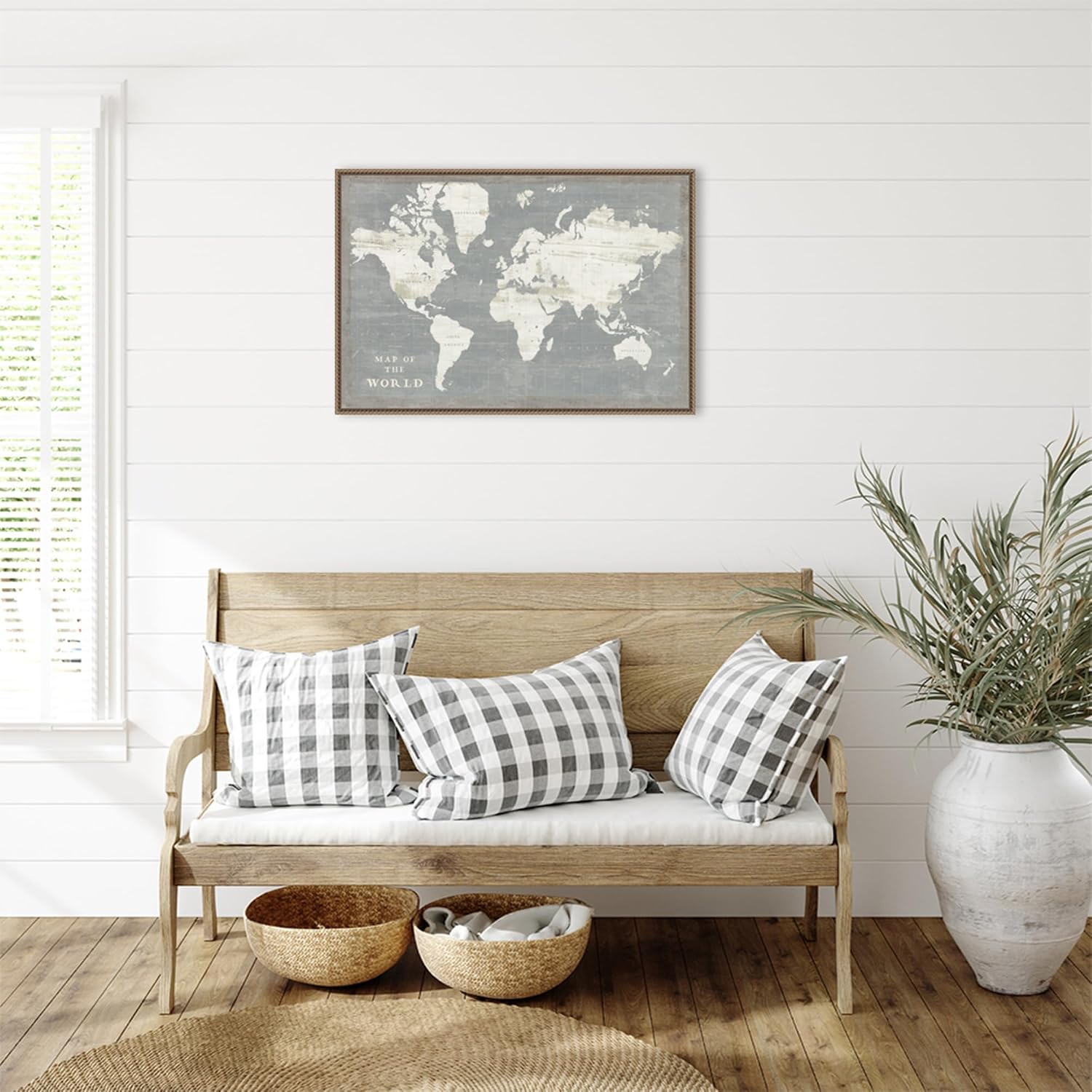 Amanti Art Framed Canvas Wall Art 23x33 Slate World Map by Sue Schlabach, Framed Wall Art Canvas, Maps Artwork, Traditional Decor, Large Poster Painting for Living Room, Bedroom, Bathroom, Kitchen,
