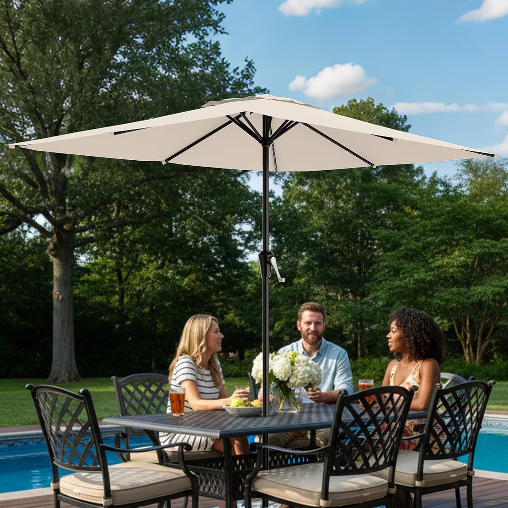 AreShark 8' X 10' Rectangular Patio Umbrella with Solar Lights, Lighted Solar Umbrella with Crank, Outdoor Table Umbrella for Garden, Deck, Backyard, Pool and Beach, Cream-White
