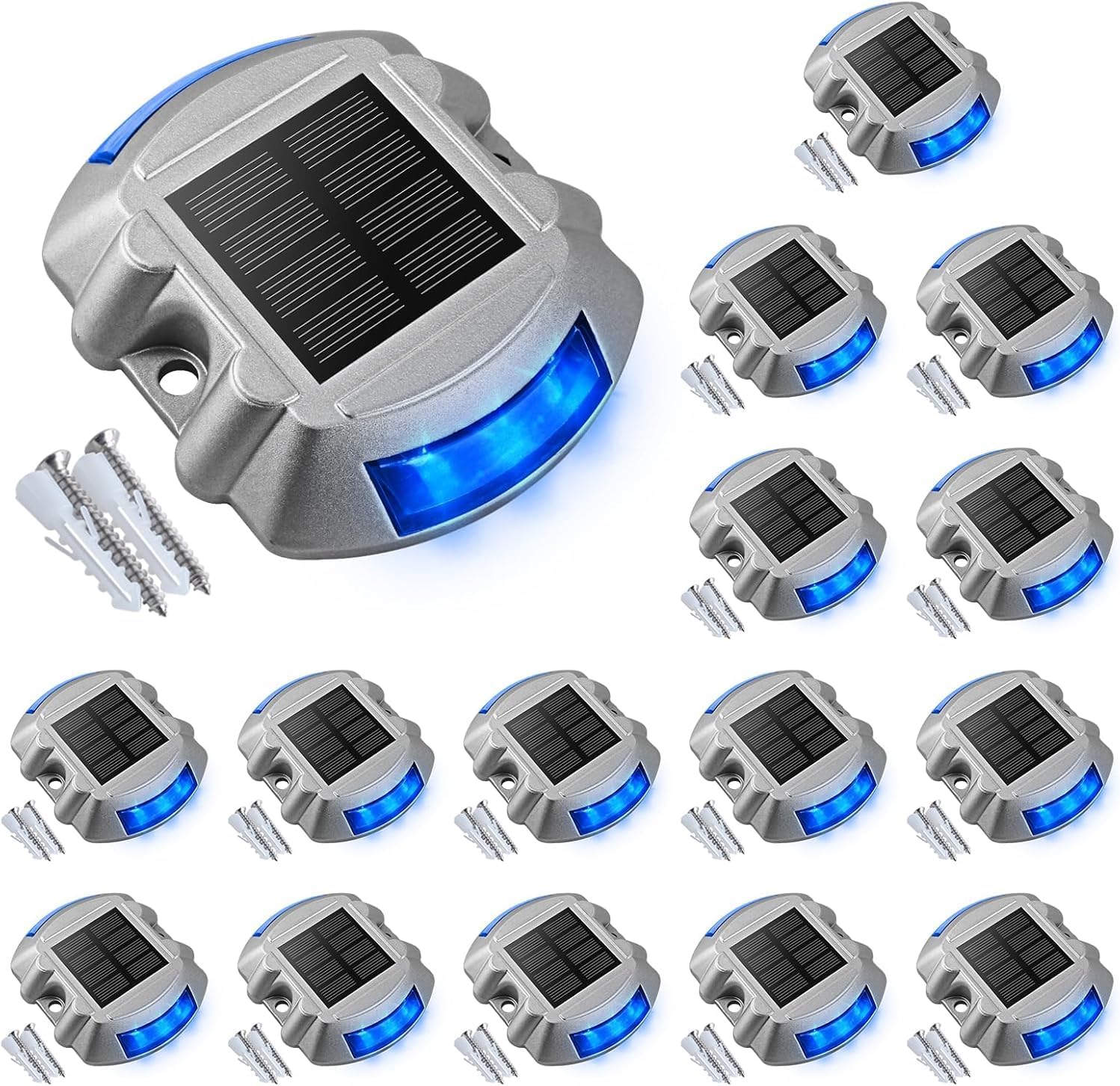 Nitecore VOLISUN Solar Deck/Dock Lights, 16-Pack Led IP67 Waterproof Outdoor Warning Step Lights for Driveway Sidewalk Garden Pathway Yard (Blue)