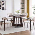 47' Round Dining Table Set for 4 with Chairs Circle Kitchen Table and Chairs Set Mid-Century Modern Chair with Metal Legs for Apartment Living Room(1 Walnut Table + 4 Beige Chairs)