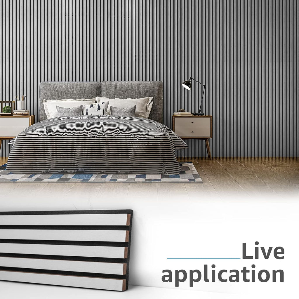 Art3d 4-Piece Wood Slat Acoustic Panels for Stylish Decor and Noise Reduction, 3D Textured Panel for Ceiling and Wall, Brushed Silver