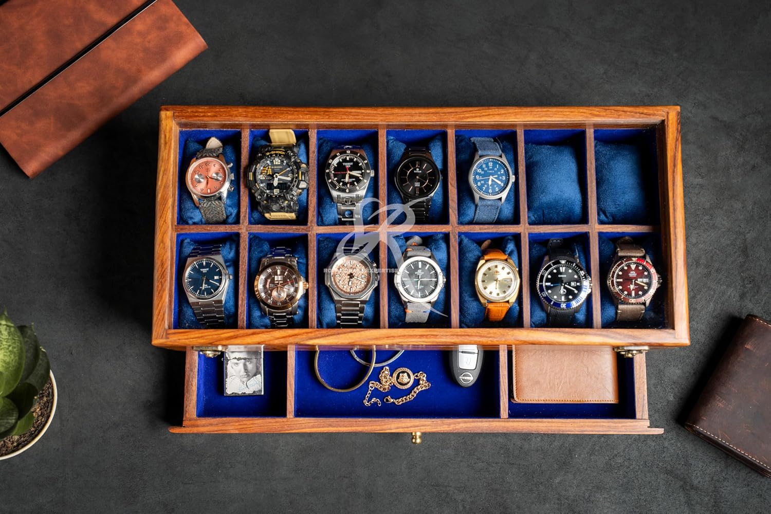 Royal Craft Expertise® 14-Slot Premium Wooden Watch Box with Drawer – Luxury Watch Organizer for Men | Handcrafted Rosewood Case with Velvet Lining | Large Capacity for Collectors - Best Gift for him