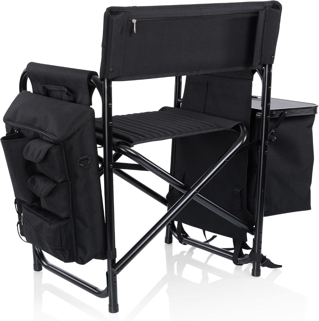 Picnic TIME Fusion Camping Chair with Side Table and Soft Cooler, Outdoor Foldable Padded Camping Chairs with Shelves, Pockets, & Cup Holder for Lawn, Beach, & Sports Use for Adults, (Matte Black)