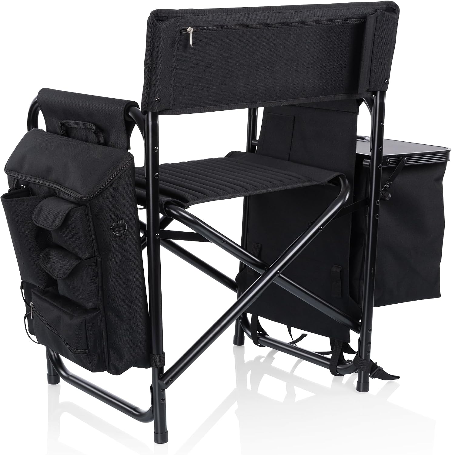 Picnic TIME Fusion Camping Chair with Side Table and Soft Cooler, Outdoor Foldable Padded Camping Chairs with Shelves, Pockets, & Cup Holder for Lawn, Beach, & Sports Use for Adults, (Matte Black)