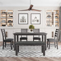 Harper & Bright Designs 6 Pieces Wooden Dining Table Set, Rectangle Table and 4 Chairs with Bench with Cushion, Kitchen Table Chairs Set for 6 Persons, Dining Room Set (Gray)