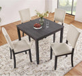 KEIKI 5-Piece Standard Height Dining Table Set with Square Table, 4 Upholstered Curved Backrest Chair, for 4 Person, Modern Style Table Set, Easy Assembly, for Kitchen, Dining Room, Black+Beige