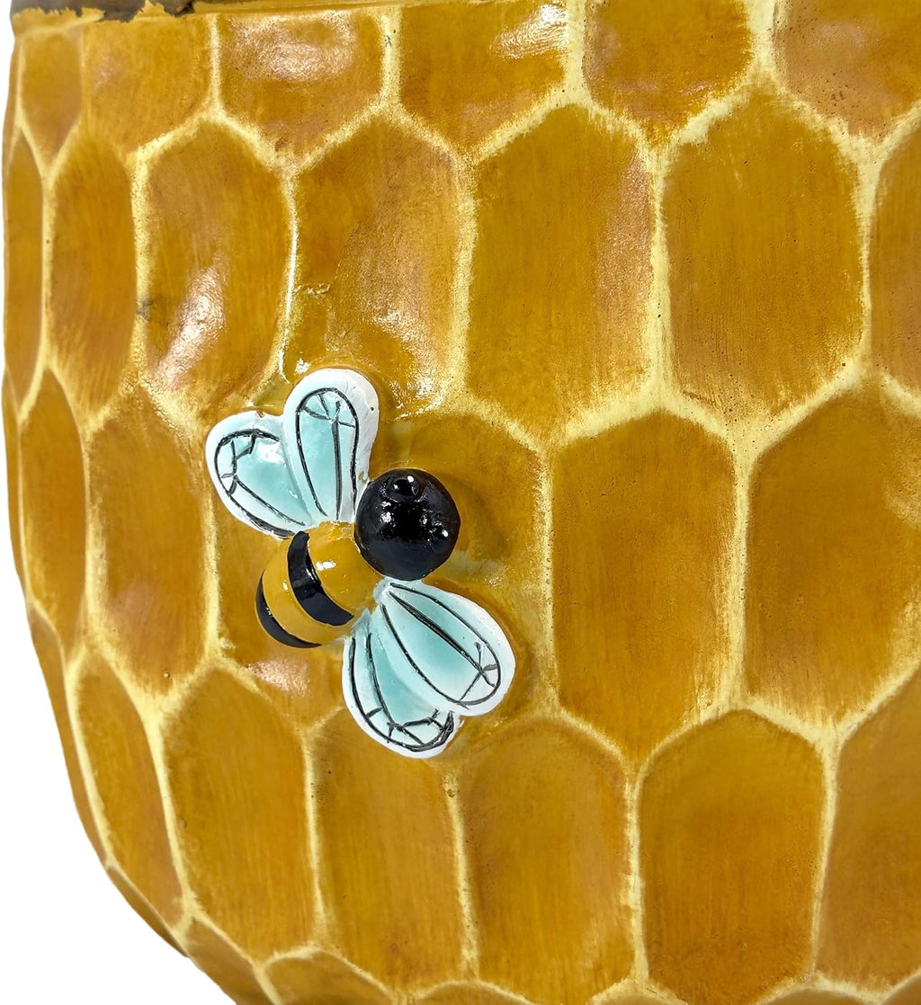 Galt International Honeycomb Stool Side Table w/Bees & Honey Top 17' | Cute Fantasy Yellow Golden Honey Hive Basket Fun Eclectic Home Decor Resin