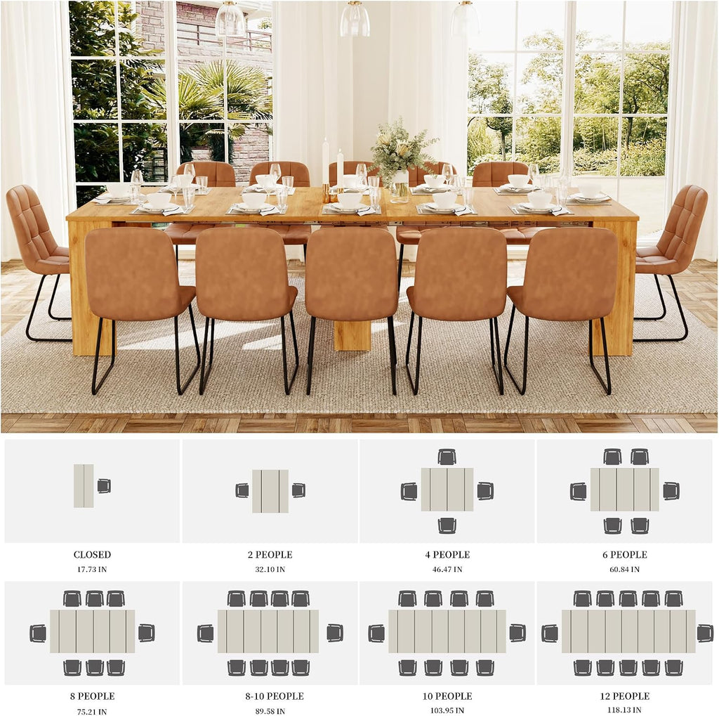 HIPIHOM 17.7'-118' Extendable Dining Table for 2-12 People, Extension Table with Extension Leaves Holder, Space-Saving Extra Long Folding Dining Table for Meeting, Dining Room(Oak Table Only)
