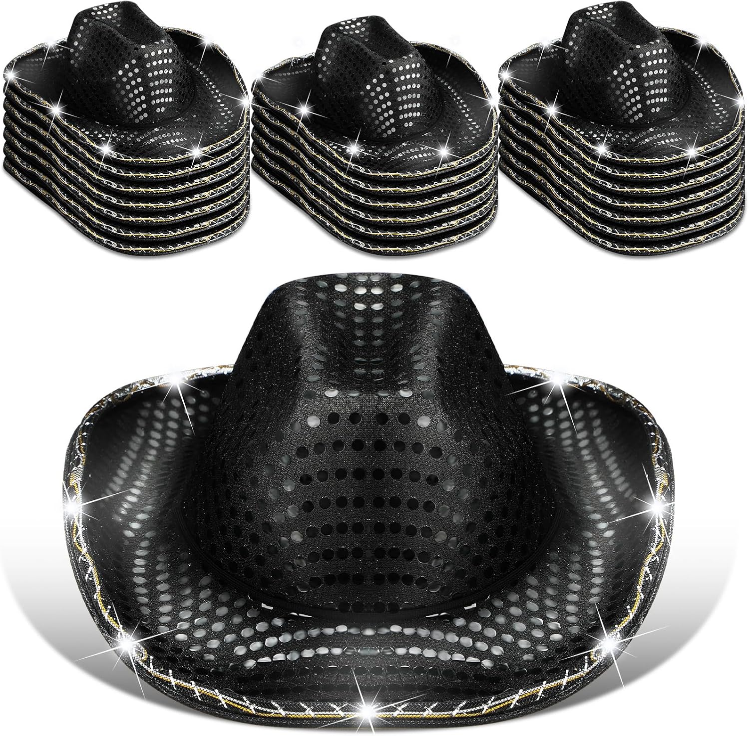 Tisancy 20 Pack Lights Cowboy Cowgirl Hat LED Flashing Light Up Hat for Western Bachelorette Party Wedding Bridal
