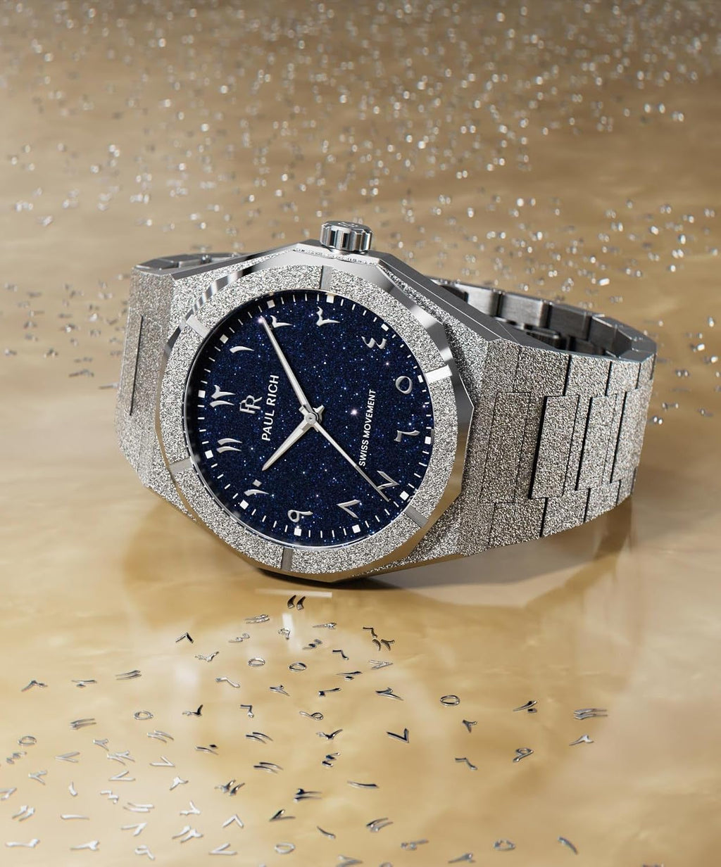 Paul Rich Men's Luxury Stainless Steel Watch - Rugged & Stylish Timepiece for Business, Gift, or Graduation - Fancy Analog Water Resistant Wrist Watch for Him - Frosted Star Dust II Arabic Dial