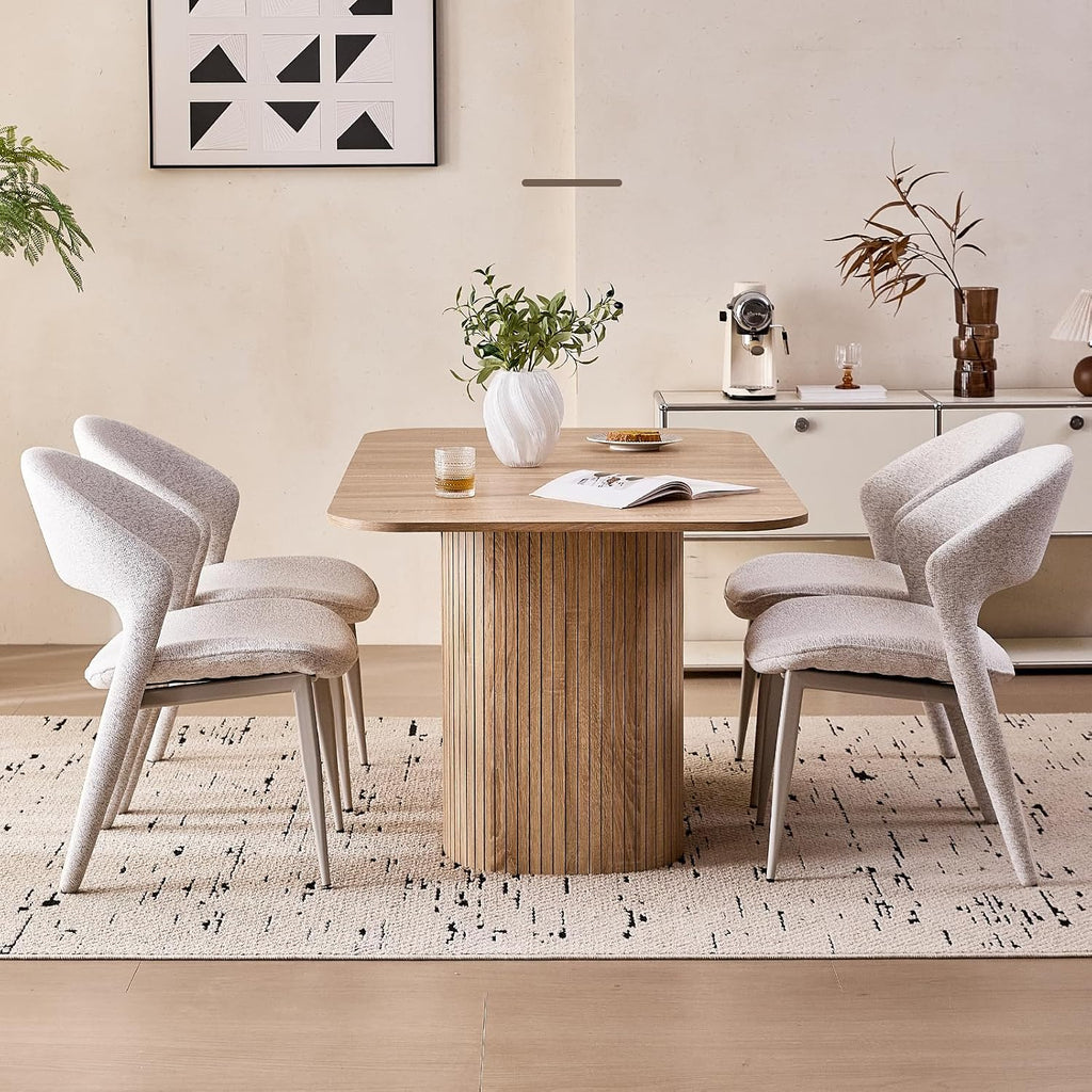 Large 63' Large Dining Table for 4 6, [Rounded Corners] [Grooved Pedestal Base] Modern Rectangle Kitchen Dinner Dining Living Room Table