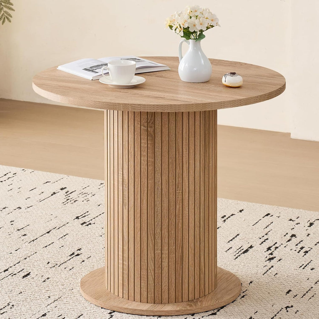 35.5' Round Dining Table for 2, Modern Small Pedestal Kitchen Table, Space Saving, for Apartment Dining Living Room