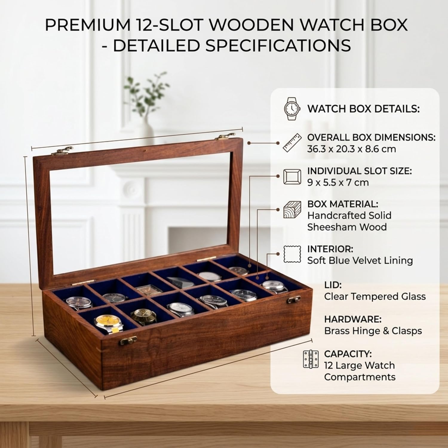 Royal Craft Expertise Wooden watch boxes, Watch box case organizer for men- Indian Long Lasting Wooden Watch Case - Luxury watch box for 12 watches For large mens wrist watches