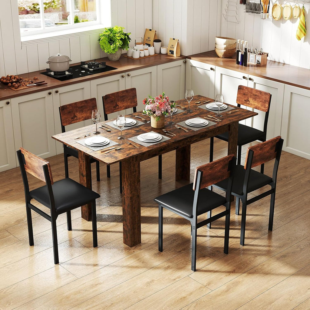 GOFLAME 47'-62' Extendable Dining Table for 4-6 People, Large Rectangular Kitchen Table with L-Shaped Legs, Space Saving Dining Room Table for Kitchen, Living Room, Office, Small Space, Rustic Brown