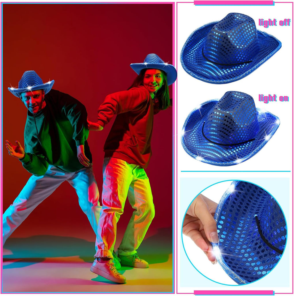 Tisancy 20 Pack Lights Cowboy Cowgirl Hat LED Flashing Light Up Hat for Western Bachelorette Party Wedding Bridal