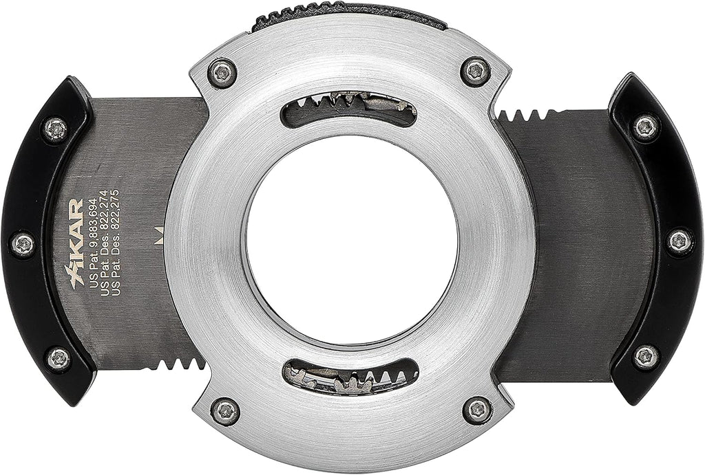 Xikar XO Double Guillotine Cigar Cutter, Dual Stainless Steel Blades, 64 RG, Black Blades (Silver and Black)