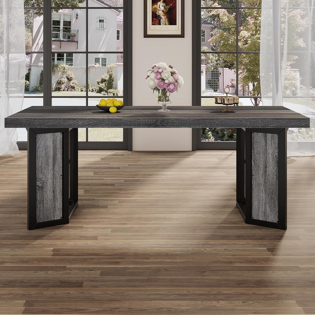 knoworld Industrial Dining Table for 6-8 People, 71' Large Long Wooden Kitchen Table with Sturdy Metal Frame & Brown Finish, Rustic Style Rectangular Dinner Table for Dining Room, Kitchen (Oak Gray)
