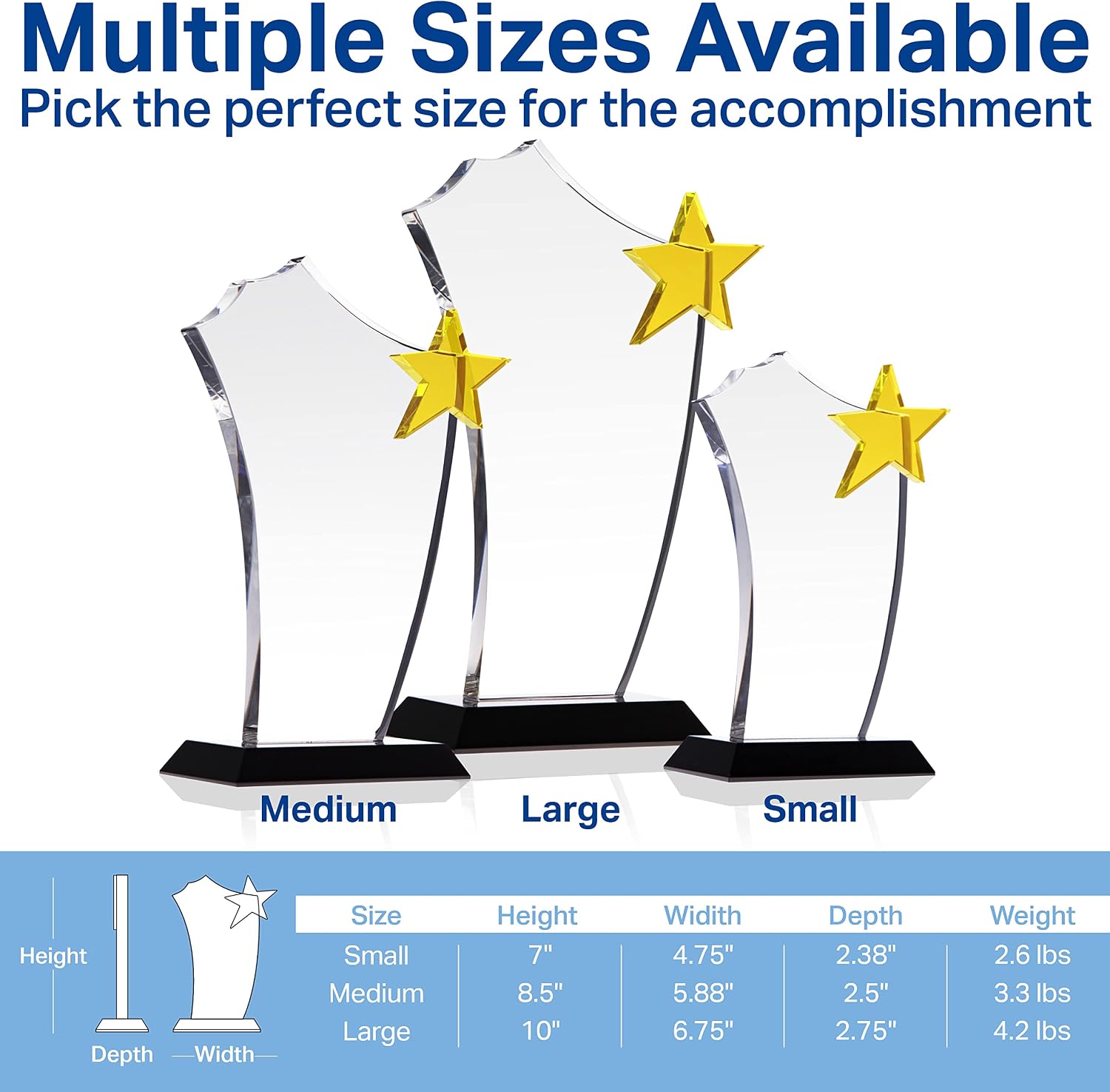 Personalized Crystal Gold Star Employee Long Service Award Plaque, Customized with Employee Name, Years of Service and Company Name, Unique Corporate Service Award Trophy (M - 8.5')