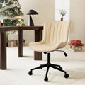 YOUNIKE Ergonomic Home Office Desk Chair with Wheels Comfy Armless Criss Cross Chair with Adjustable Back Modern Leather Upholstered Swivel Vanity Chair Small Cute Rolling Task Chair for Women Beige