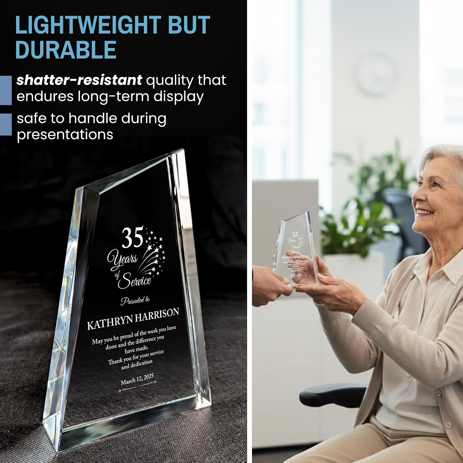Personalized Acrylic Retirement Gifts For Men and Women, Laser Engraved Custom Trophy for Service Recognition, Years Of Service Retirement Trophy Award for Boss, Employee, Teacher Crystal Peak)