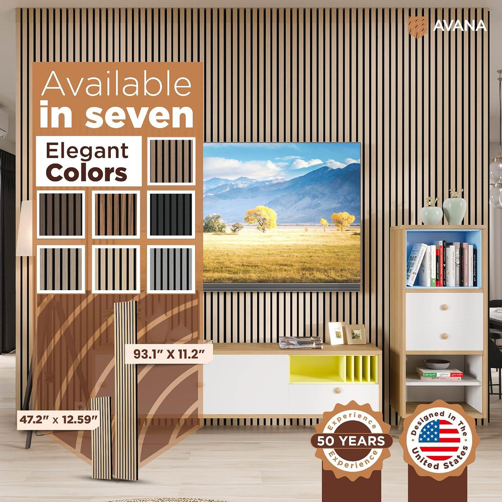 Avana Acoustic Wood Wall Panels – 93.2x11.25 Inch Panels – Fits 94x12 Layout – White Oak Acoustic Panels 2 PCs – Wall Panels for Interior Wall Decor for Homes, Offices – Design Wood Panels for Wall