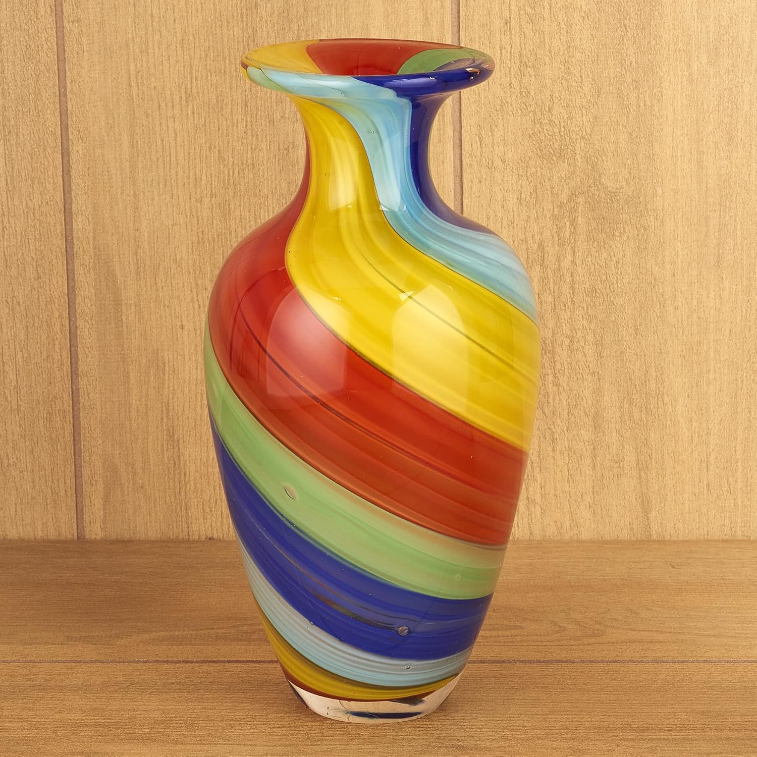 Badash Rainbow Murano-Style Art Glass Vase - 10' Tall Mouth-Blown Glass Vase - Contemporary Home Decor Accent Piece