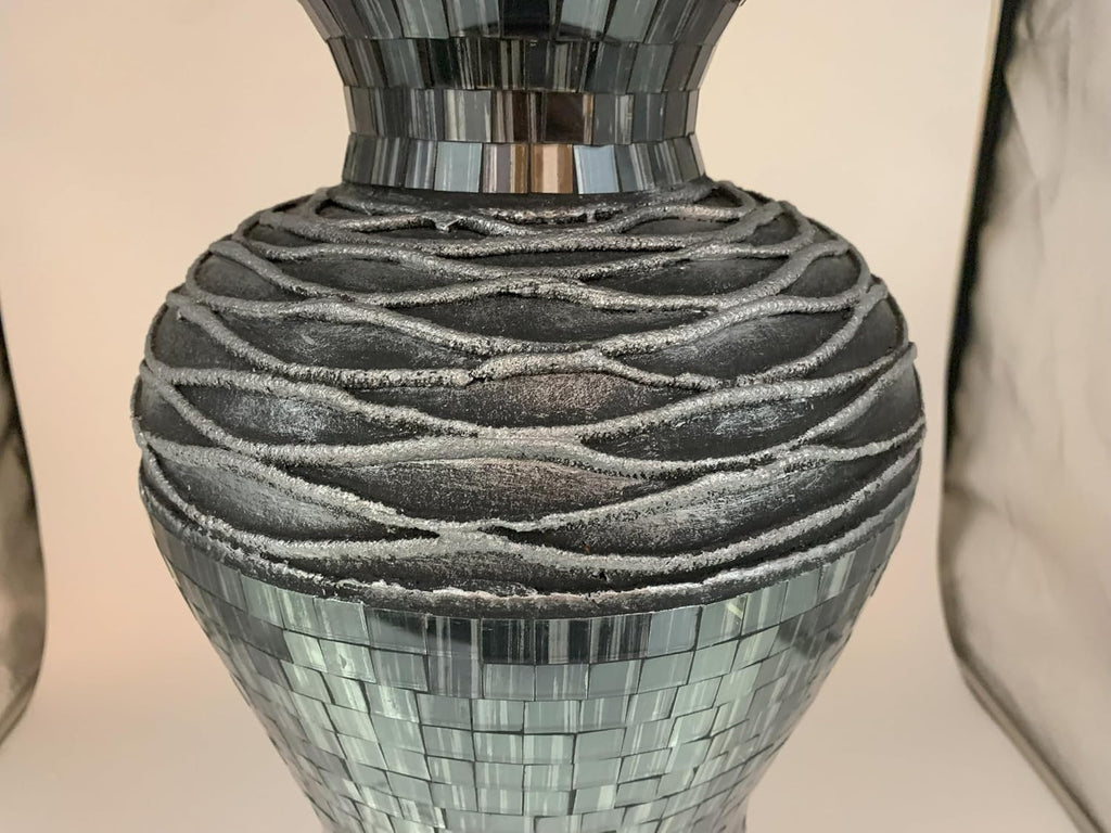 Floor Vase, 24 Inch Mosaic Vase – Tall Cylinder Made of Terracotta with Grey and Black Glass Mosaic Pieces – Handcrafted Decorative Home Décor Accent Piece for Bedroom, Living Room, Office