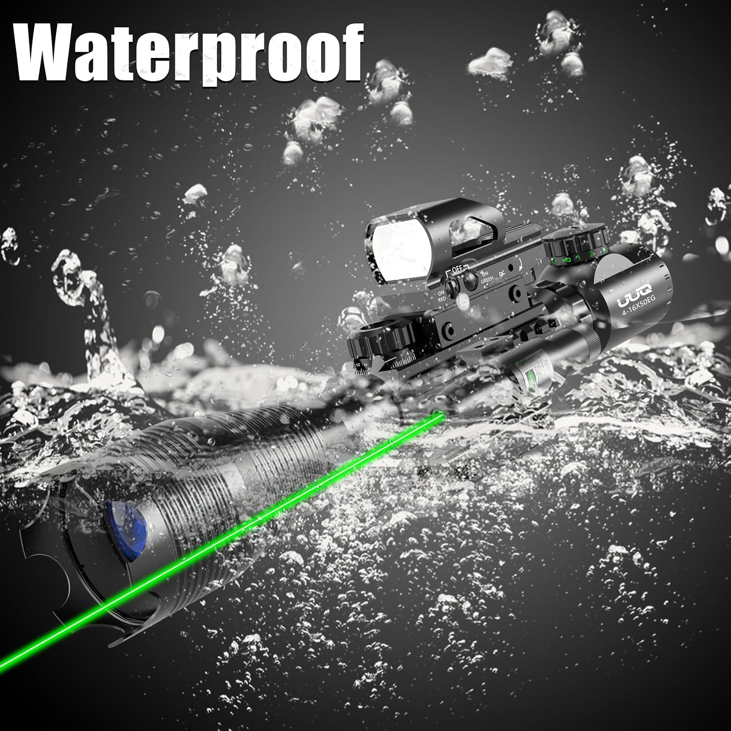 UUQ 4-16x50 Tactical Rifle Scope Red/Green Illuminated Range Finder Reticle W/Laser Sight and Holographic Reflex Dot Sight