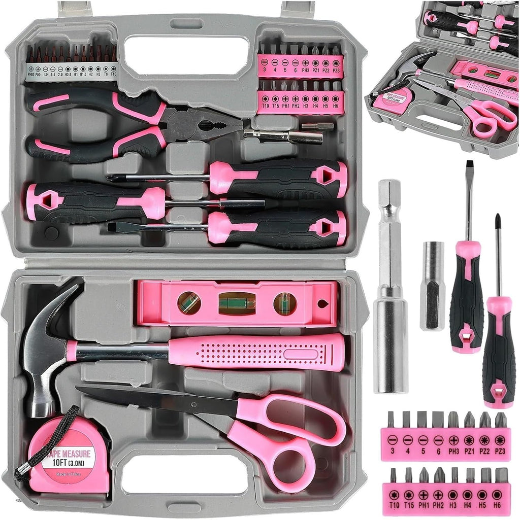 37/13Pcs Household Repair Tool Kit Multipurpose Home Hand Tool Set with Storage Case Pink Hammer Screwdriver Set Measuring Tool (Color : 37PCS as show)