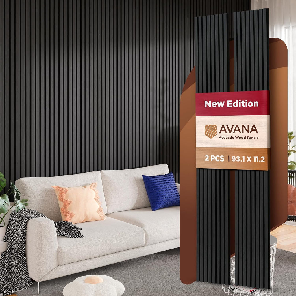 Avana Acoustic Wood Wall Panels –93.2x11.25 Inch Panels – Fits 94x12 Layout – Black Oak Acoustic Panels 2 PCs – Wall Panels For Interior Wall Decor For Homes, Offices – Decorative Wood Panels For Wall