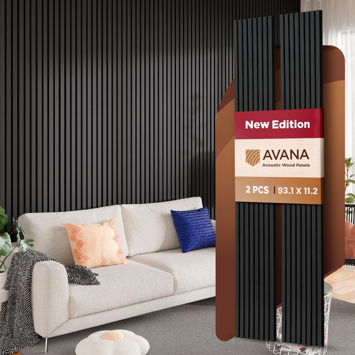 Avana Acoustic Wood Wall Panels –93.2x11.25 Inch Panels – Fits 94x12 Layout – Black Oak Acoustic Panels 2 PCs – Wall Panels For Interior Wall Decor For Homes, Offices – Decorative Wood Panels For Wall