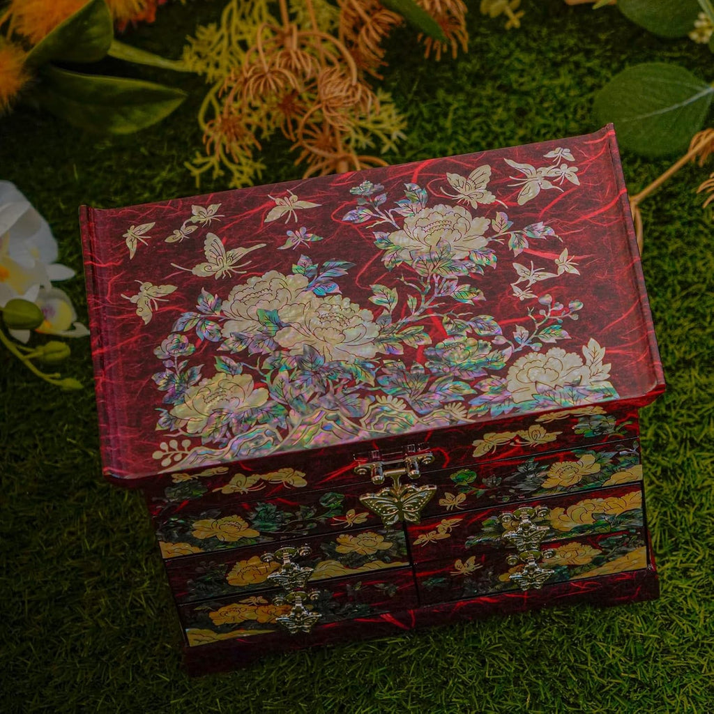 February Mountain Mother of Pearl Wooden Jewelry Organizer Box – Jewelry Storage Box for Women, Features Spacious Drawers, Ideal for Rings, Bracelets, Watches, Chains, Accessories