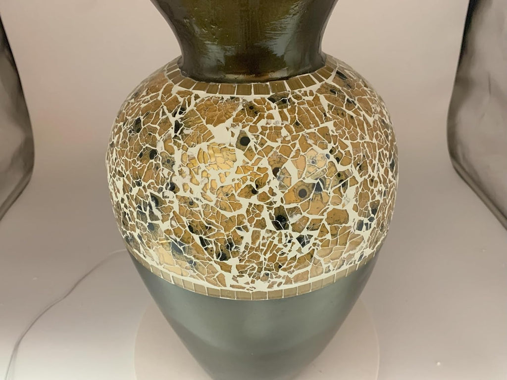 Floor Vase, 18 Inch Mosaic Vase – Tall Cylinder Made of Brass with Dandelion and White Glass Mosaic Pieces – Handcrafted Decorative Home Décor Accent Piece for Bedroom, Living Room, Office