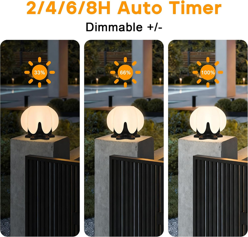 Solar Post Lights with Remote Control, Modern Pillar Light Dusk to Dawn IP54 Waterproof Solar Post Cap Lights with 3200K LED Outdoor Light Fixture for Garden Deck Patio Outside Lighting (Cloud)