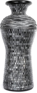 Floor Vase, 24 Inch Mosaic Vase – Tall Cylinder Made of Terracotta with Grey and Black Glass Mosaic Pieces – Handcrafted Decorative Home Décor Accent Piece for Bedroom, Living Room, Office