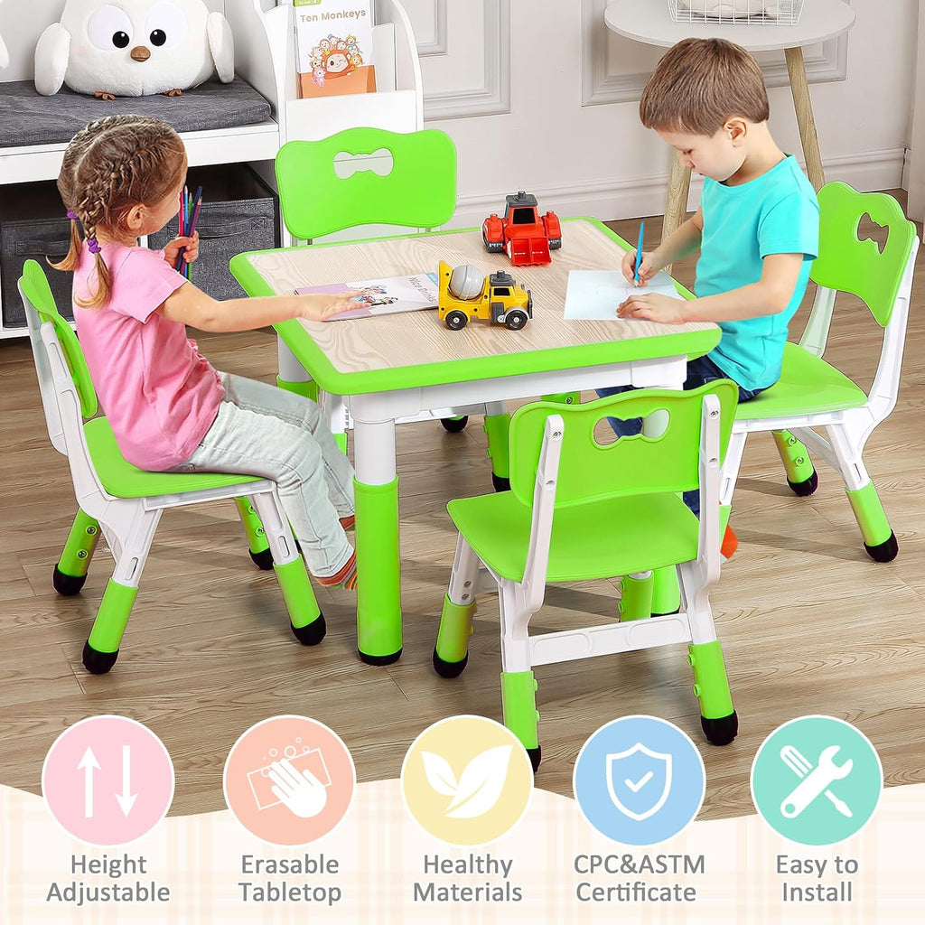 GarveeHome Kids Table and Chairs Set, Height Adjustable Desk for Ages 2-10,Arts & Crafts Table,Graffiti Desktop, Non-Slip Legs, Max 300lbs, Children Multi-Activity Table for Classrooms,Daycares,Home