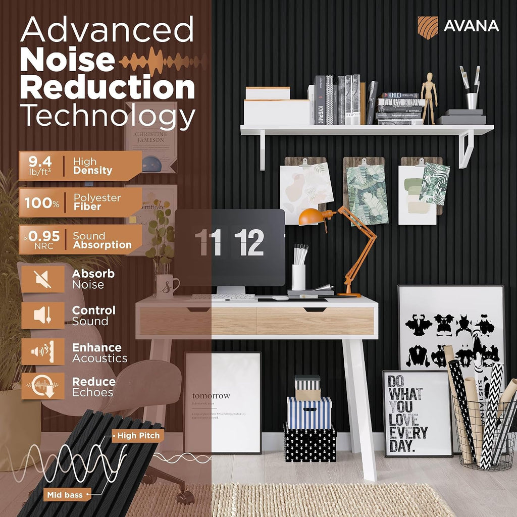 Avana Acoustic Wood Wall Panels – 94.4 X 12.6 Inch Black Oak Acoustic Panels 4 PCs – Wall Panels for Interior Wall Decor for Homes, Offices, Studios – Sturdy and Durable Wood Panels for Wall