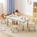 GITAWUSA Kids Study Table and Chairs Set, Height Adjustable Toddler Table and Chair Set for Kids Ages 3-8, Graffiti Desktop (Light Brown)