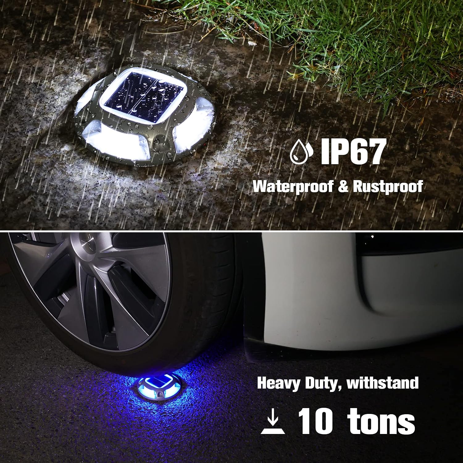 VOLISUN 24 Pack Solar Path Lights, Modern Outdoor Deck Lights, 2 Colors in 1, Waterproof, Solar Powered, Blue, Silver, Outdoor, Driveway, Dock, Stairway, Deck
